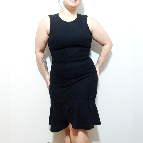 Vintage Eva Tralala Paris 100% Wool Black Mermaid Hem Dress - Picture 1 of 13